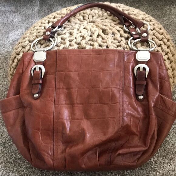 b. makowsky Handbags - B. MAKOWSKI CROCO EMBOSSED BROWN HOBO SILVER HARDWARE SLOUCHY BAG(#3)